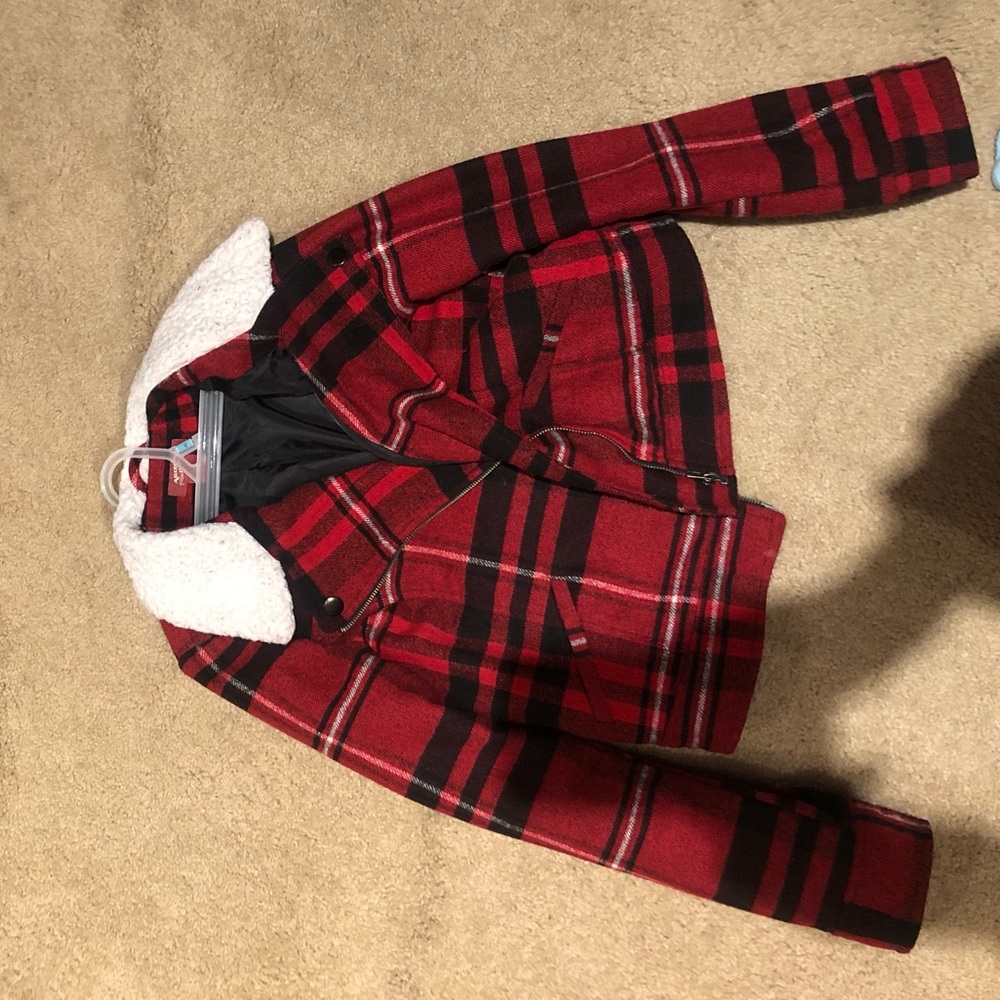 Red plaid winter jacket